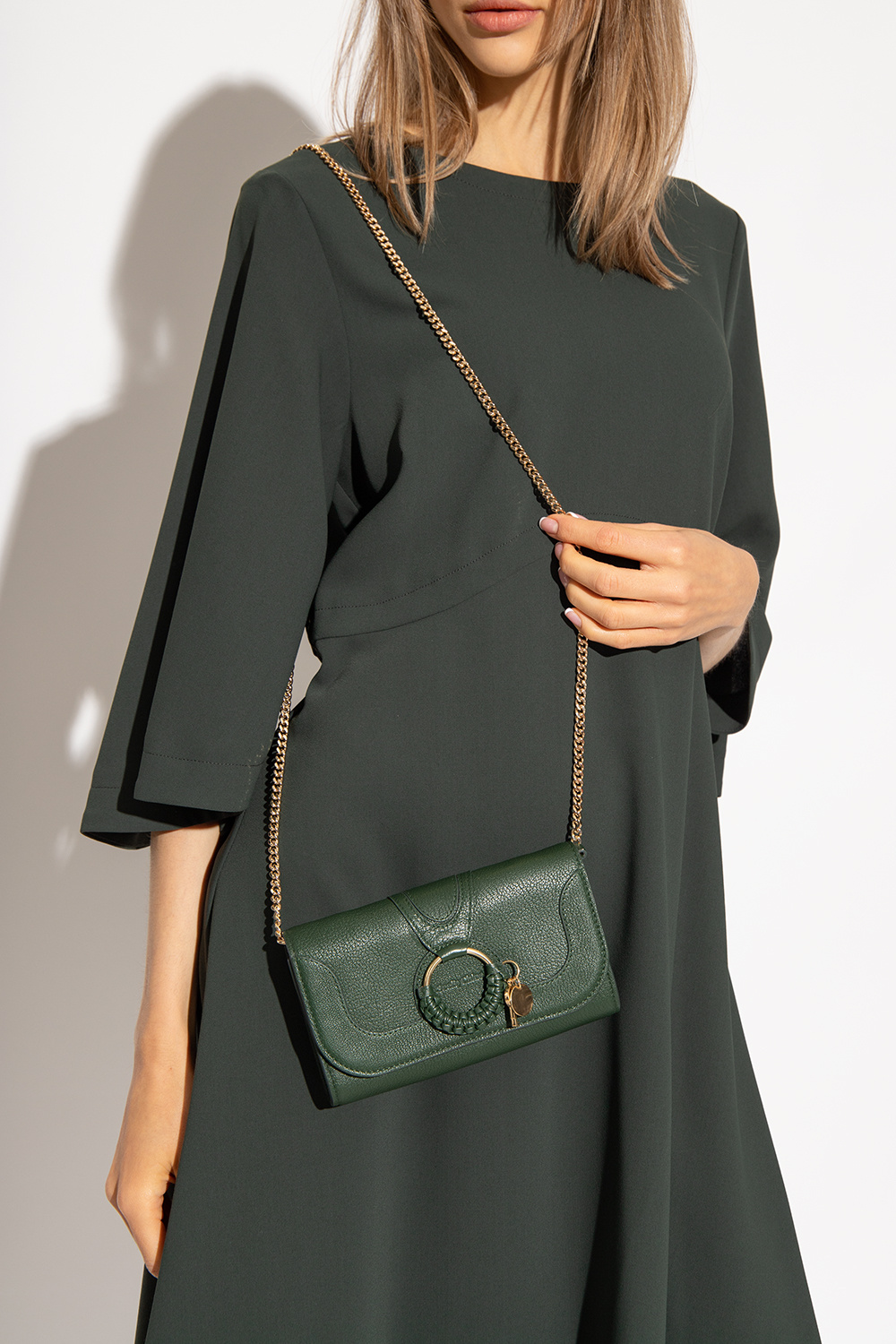 chloe marcie shoulder bag in brown grained leather - Green 'Hana